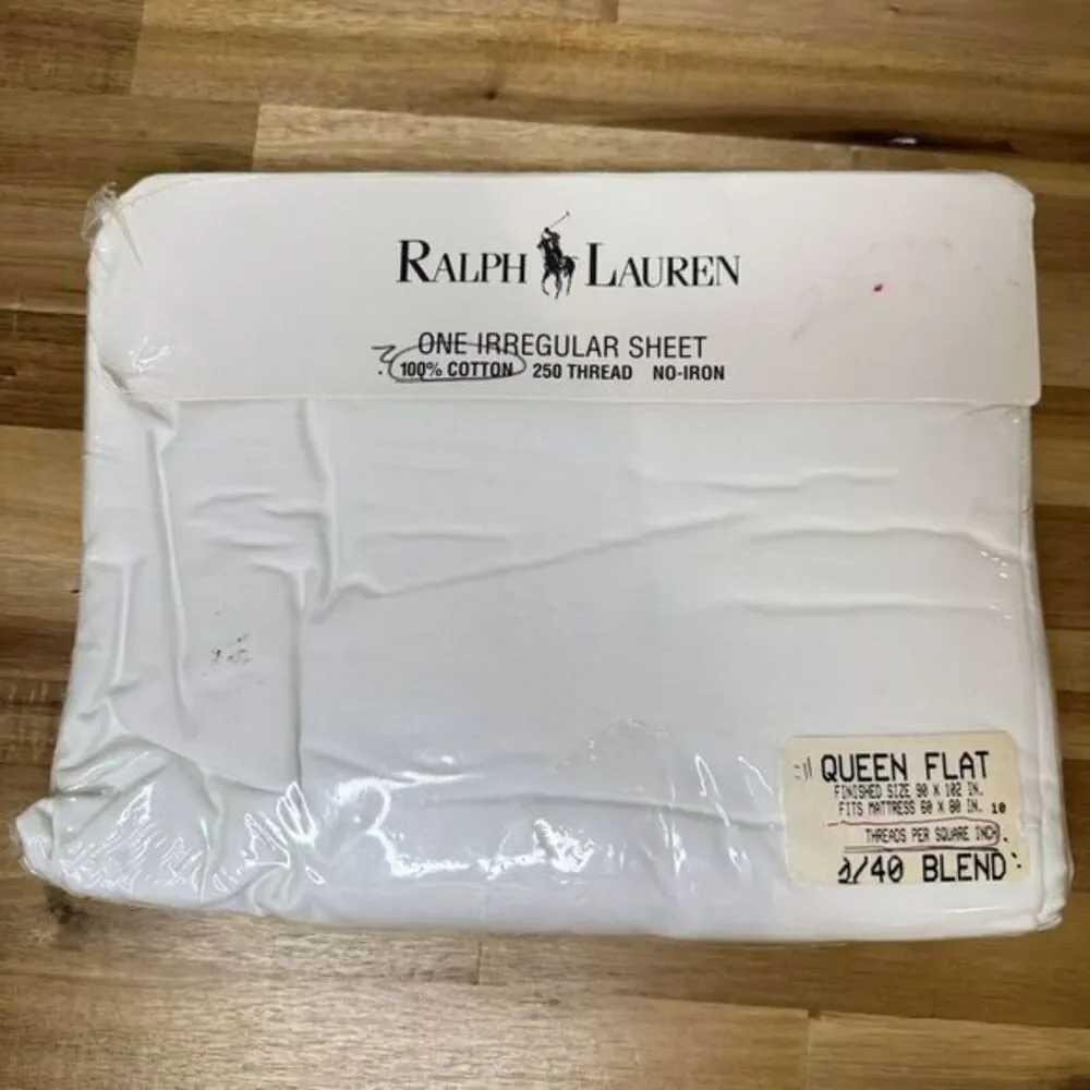 NOS Ralph Lauren The Polo Sheet QUEEN FLAT Sheet 250 TC Pima Ctn White Irregular